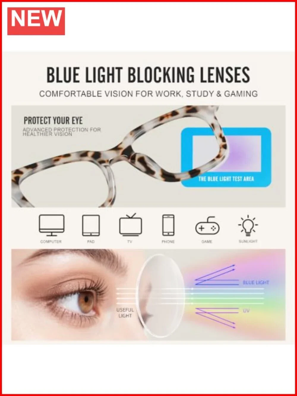 Oversize Square Blue Light Blocking Glasses for Women Men Computer Gaming